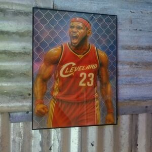 LeBron James Cleavland Cavaliers Vintage NBA Airbrushed Style Framed Art Print
